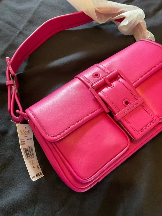 Michael Kors Hot Pink Leather Buckle Shoulder Bag - Picture 3 of 5